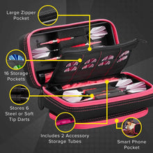 Load image into Gallery viewer, Casemaster Plazma Pro Dart Case Black with Pink Zipper and Phone Pocket - Top Table Sports