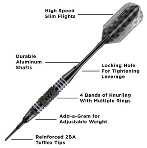 Viper Bobcat Adjustable Soft Tip Darts Purple Rings 16, 18, or 19 Grams