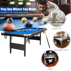 6 Feet Foldable Billiard Pool Table with Complete Set of Balls