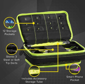 Casemaster Plazma Plus Dart Case Black with Yellow Trim and Phone Pocket