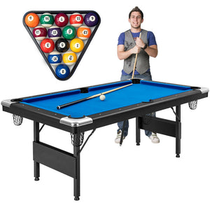 6 Feet Foldable Billiard Pool Table with Complete Set of Balls
