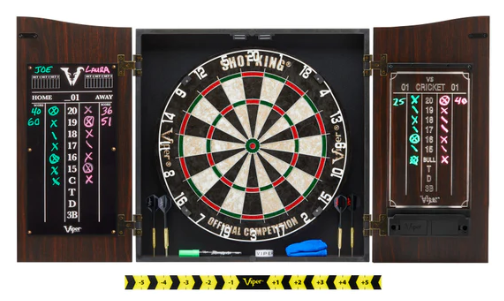 Viper Vault Deluxe Dartboard Cabinet with Shot King Sisal Dartboard and Illumiscore Scoreboard
