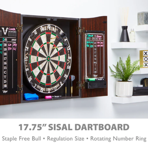 Viper Vault Deluxe Dartboard Cabinet with Shot King Sisal Dartboard and Illumiscore Scoreboard