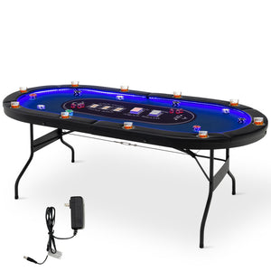 Foldable 10-Player Poker Table with LED Lights and USB Ports Ideal for Texas Casino