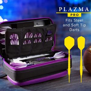 Casemaster Plazma Pro Dart Case Black with Amethyst Zipper and Phone Pocket - Top Table Sports 