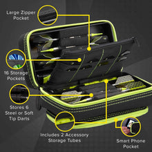 Load image into Gallery viewer, Casemaster Plazma Pro Dart Case Black with Yellow Zipper and Phone Pocket - Top Table Sports 