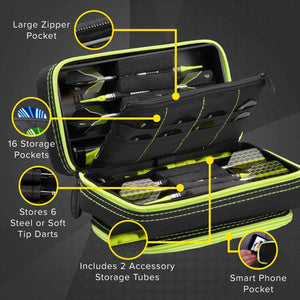Casemaster Plazma Pro Dart Case Black with Yellow Zipper and Phone Pocket - Top Table Sports 