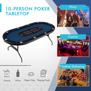 Foldable 10-Player Poker Table with LED Lights and USB Ports Ideal for Texas Casino